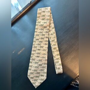 Yves Saint Laurent Elegant Cream Tie with Tiger Print